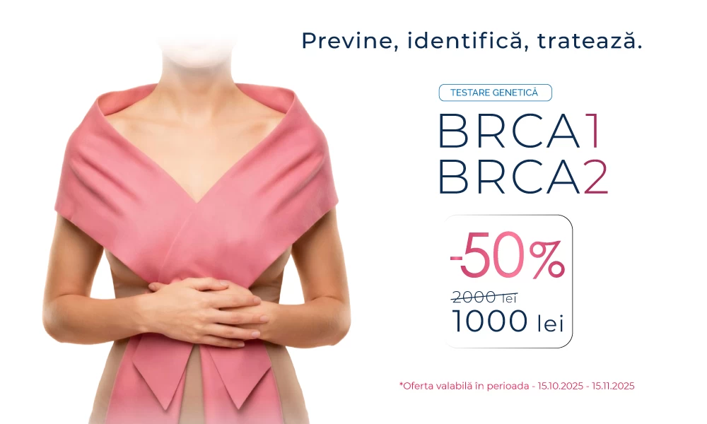 50% reducere la testul genetic BRCA 1,2 (cancerul mamar și ovarian)